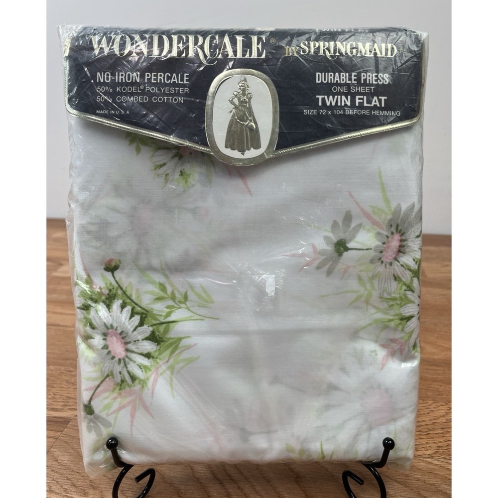 Vintage Wondercale by Springmaid Twin Flat Sheet- White Floral Fresh Daisies NEW